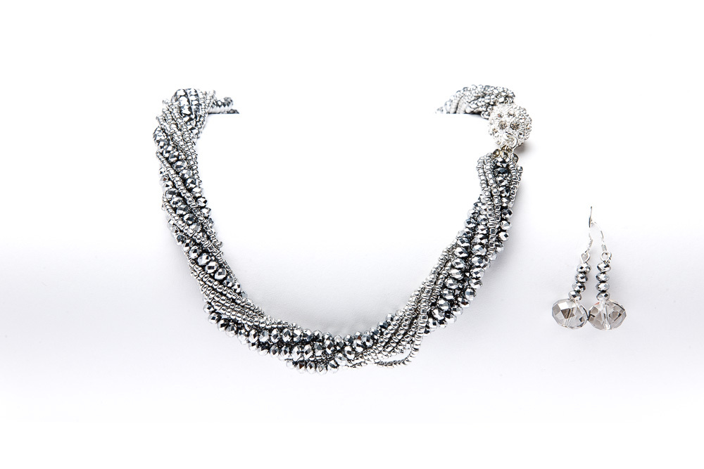 Kristallkette mit Ohrring "Sparkling Twister" Silber