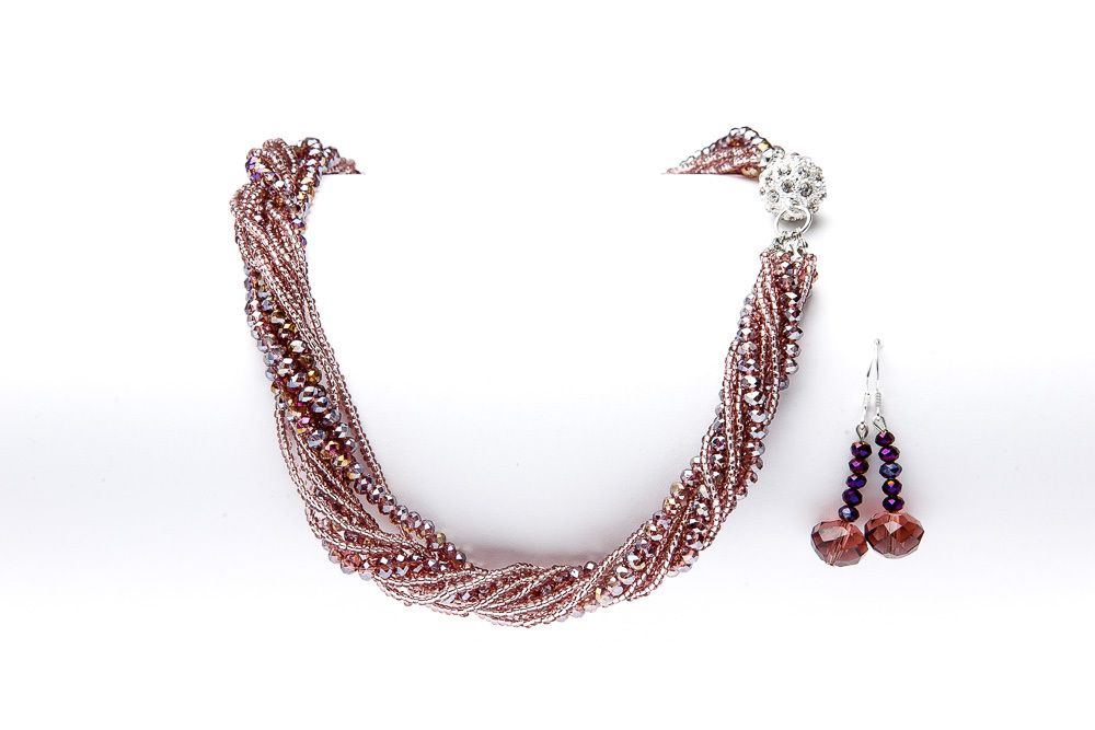 Kristallkette mit Ohrring "Sparkling Twister" Violet