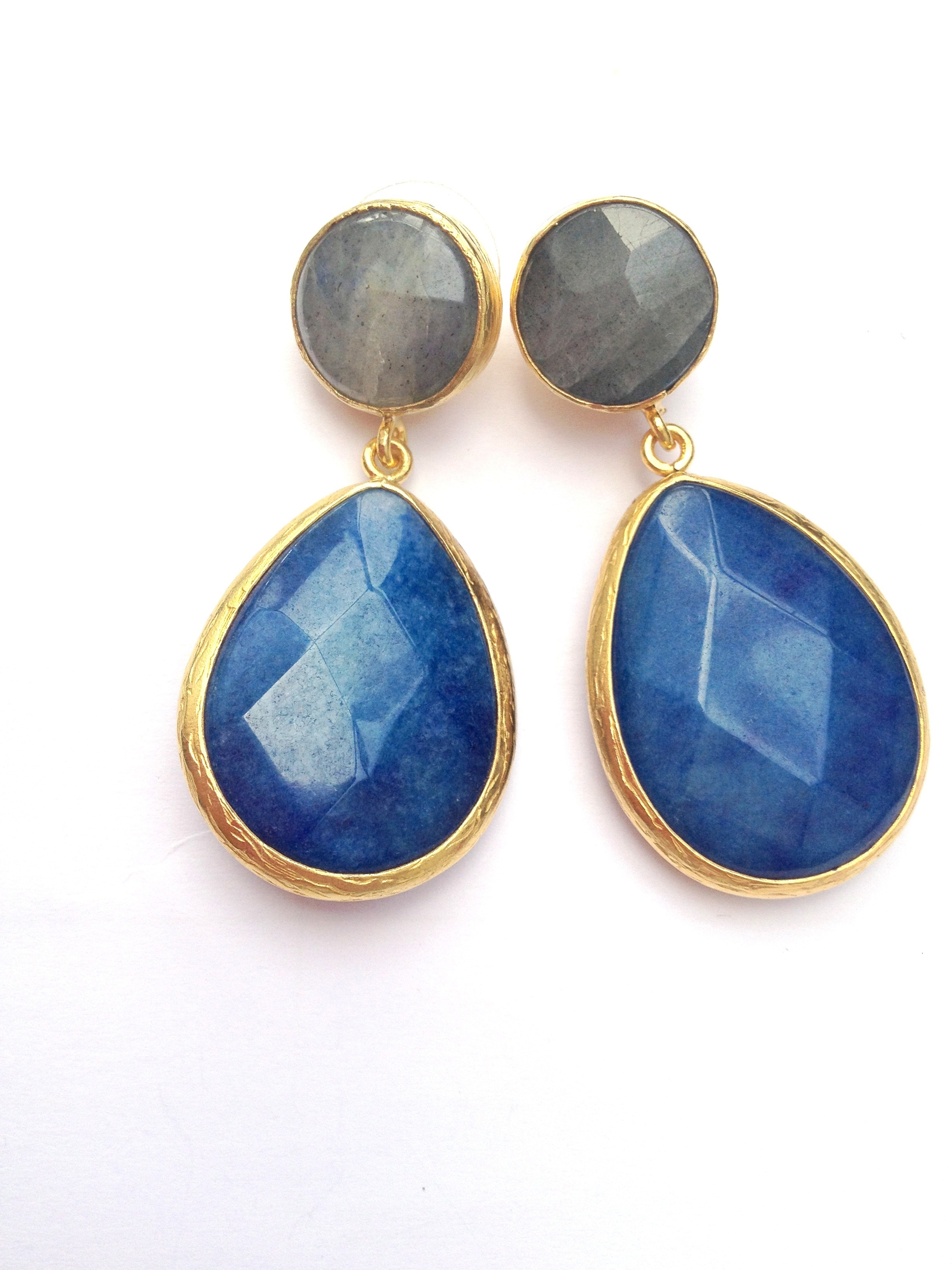 Ohrring "Blue Orient" vergoldet mit Jade dunkelblau