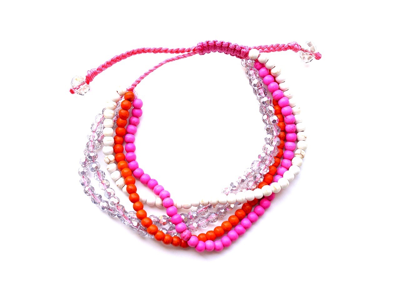 Armband "5 Strings Crystal pink" mit Türkis pink und orange
