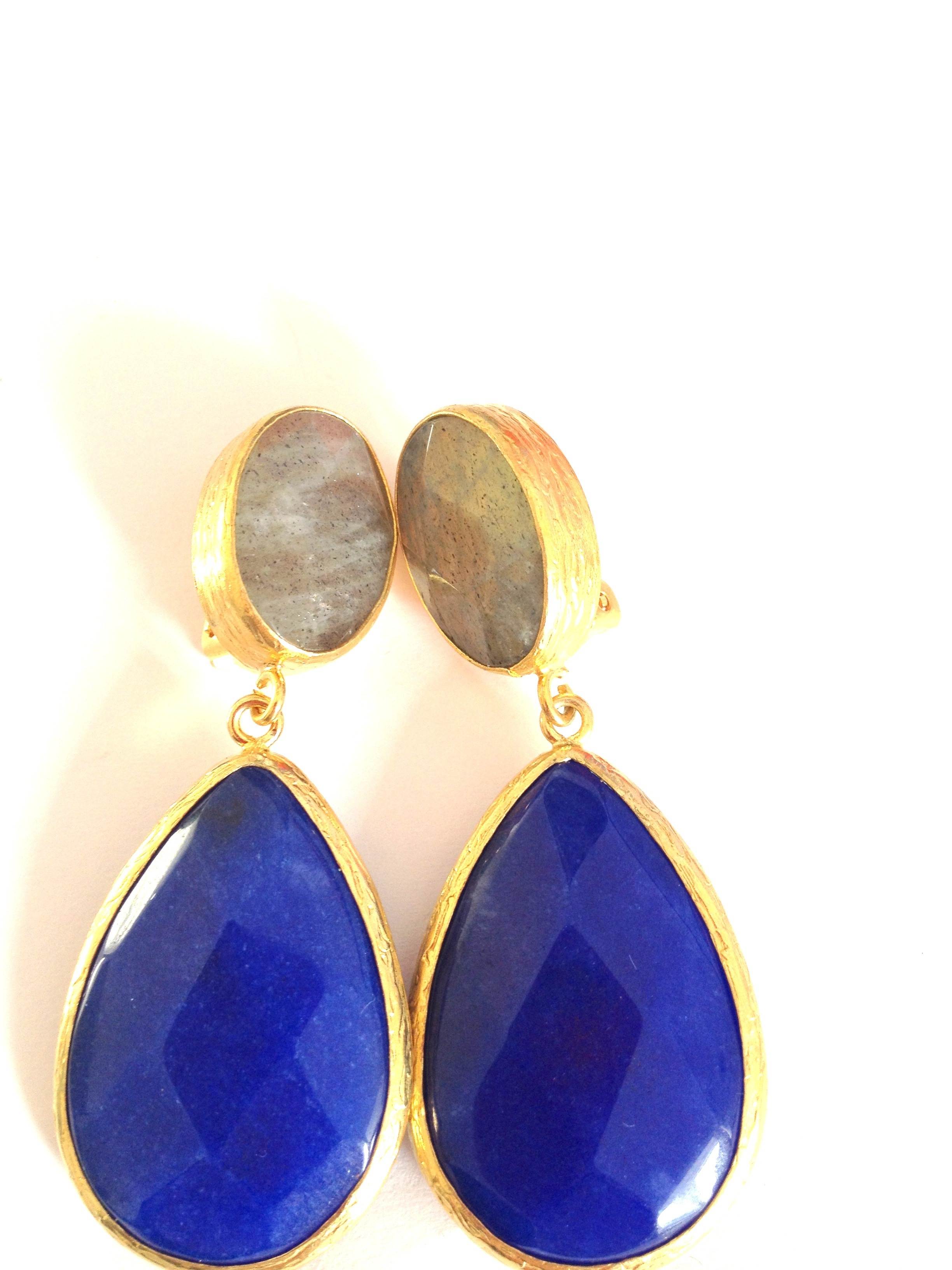 Ohrring Clips "Blue Orient" vergoldet mit Jade blau